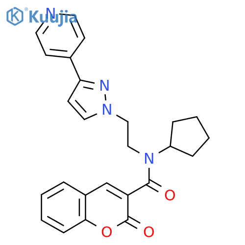N-cyclopentyl-2-oxo-N-{2-3-(pyridin-4-yl)-1H-pyrazol-1-ylethyl}-2H-chromene-3-carboxamide structure