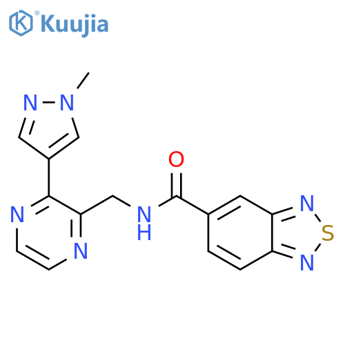 N-{3-(1-methyl-1H-pyrazol-4-yl)pyrazin-2-ylmethyl}-2,1,3-benzothiadiazole-5-carboxamide structure