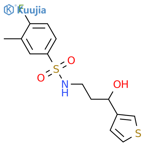 4-fluoro-N-[3-hydroxy-3-(thiophen-3-yl)propyl]-3-methylbenzene-1-sulfonamide structure
