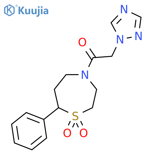 7-phenyl-4-2-(1H-1,2,4-triazol-1-yl)acetyl-1lambda6,4-thiazepane-1,1-dione structure