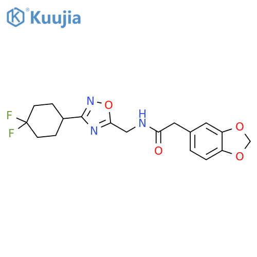 2-(2H-1,3-benzodioxol-5-yl)-N-{[3-(4,4-difluorocyclohexyl)-1,2,4-oxadiazol-5-yl]methyl}acetamide structure