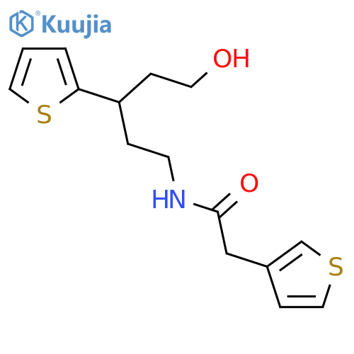 N-[5-hydroxy-3-(thiophen-2-yl)pentyl]-2-(thiophen-3-yl)acetamide structure