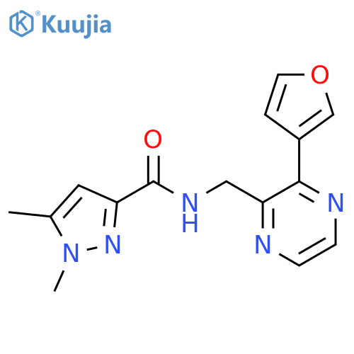 N-{3-(furan-3-yl)pyrazin-2-ylmethyl}-1,5-dimethyl-1H-pyrazole-3-carboxamide structure