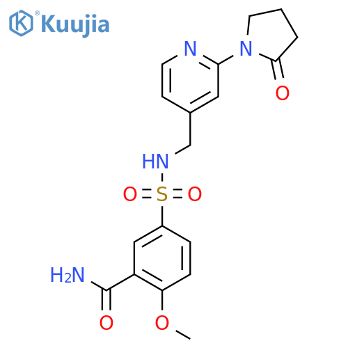 2-methoxy-5-({[2-(2-oxopyrrolidin-1-yl)pyridin-4-yl]methyl}sulfamoyl)benzamide structure
