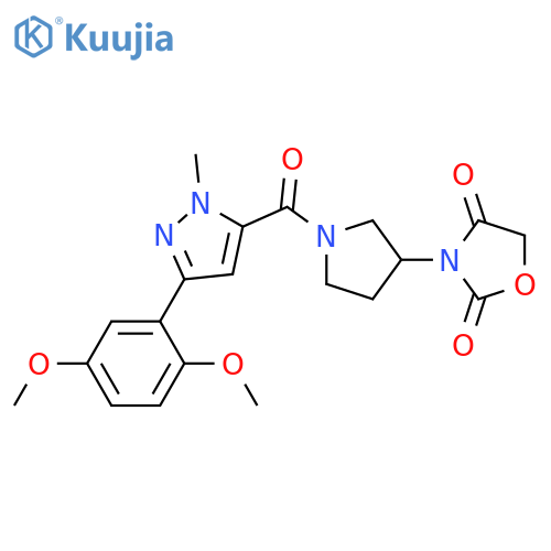 3-[1-[5-(2,5-dimethoxyphenyl)-2-methylpyrazole-3-carbonyl]pyrrolidin-3-yl]-1,3-oxazolidine-2,4-dione structure