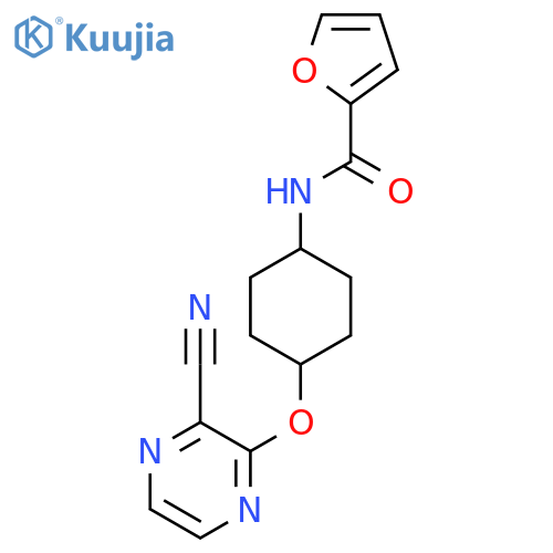 N-(1r,4r)-4-(3-cyanopyrazin-2-yl)oxycyclohexylfuran-2-carboxamide structure