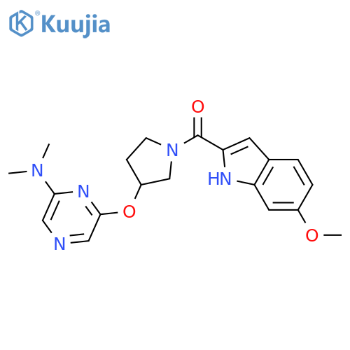 6-{[1-(6-methoxy-1H-indole-2-carbonyl)pyrrolidin-3-yl]oxy}-N,N-dimethylpyrazin-2-amine structure