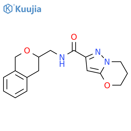 N-[(3,4-dihydro-1H-2-benzopyran-3-yl)methyl]-5H,6H,7H-pyrazolo[3,2-b][1,3]oxazine-2-carboxamide structure