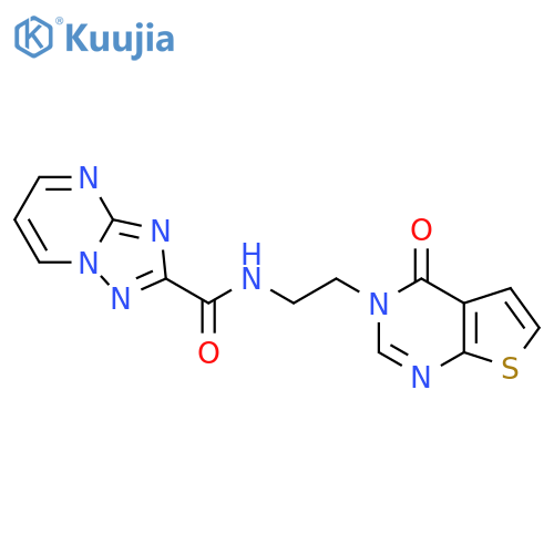 N-(2-{4-oxo-3H,4H-thieno[2,3-d]pyrimidin-3-yl}ethyl)-[1,2,4]triazolo[1,5-a]pyrimidine-2-carboxamide structure