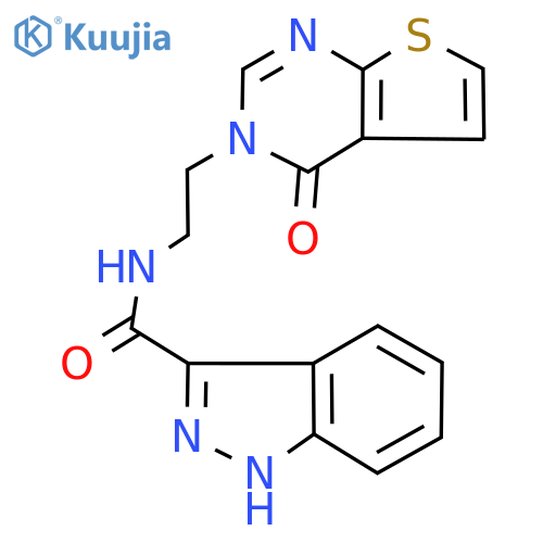 N-(2-{4-oxo-3H,4H-thieno[2,3-d]pyrimidin-3-yl}ethyl)-1H-indazole-3-carboxamide structure