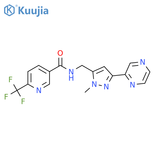 N-{1-methyl-3-(pyrazin-2-yl)-1H-pyrazol-5-ylmethyl}-6-(trifluoromethyl)pyridine-3-carboxamide structure