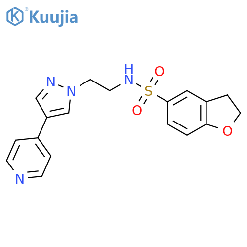 N-{2-4-(pyridin-4-yl)-1H-pyrazol-1-ylethyl}-2,3-dihydro-1-benzofuran-5-sulfonamide structure
