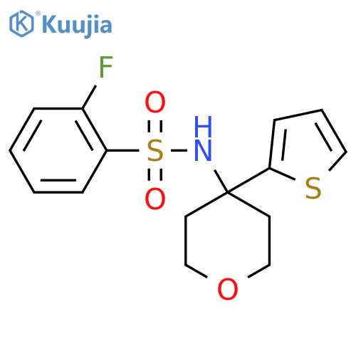 2-fluoro-N-4-(thiophen-2-yl)oxan-4-ylbenzene-1-sulfonamide structure