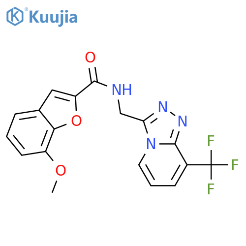 7-methoxy-N-{[8-(trifluoromethyl)-[1,2,4]triazolo[4,3-a]pyridin-3-yl]methyl}-1-benzofuran-2-carboxamide structure