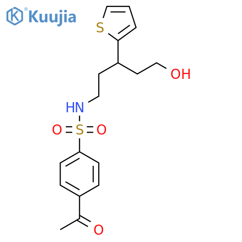 4-acetyl-N-[5-hydroxy-3-(thiophen-2-yl)pentyl]benzene-1-sulfonamide structure