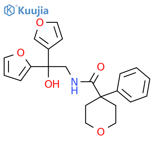 N-2-(furan-2-yl)-2-(furan-3-yl)-2-hydroxyethyl-4-phenyloxane-4-carboxamide structure