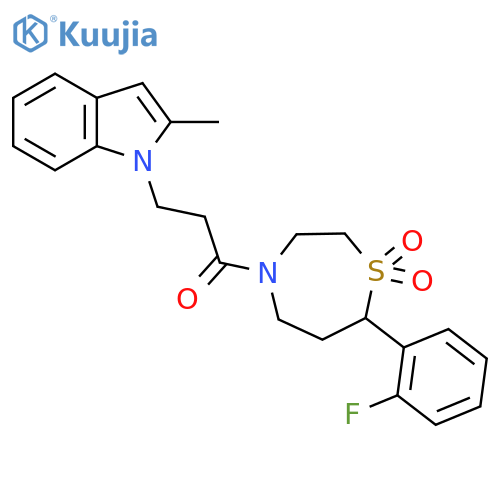 7-(2-fluorophenyl)-4-3-(2-methyl-1H-indol-1-yl)propanoyl-1lambda6,4-thiazepane-1,1-dione structure