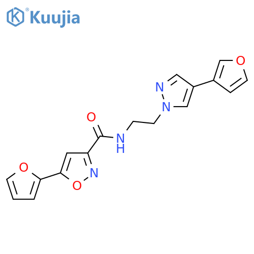 5-(furan-2-yl)-N-{2-[4-(furan-3-yl)-1H-pyrazol-1-yl]ethyl}-1,2-oxazole-3-carboxamide structure