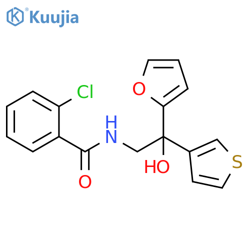 2-chloro-N-2-(furan-2-yl)-2-hydroxy-2-(thiophen-3-yl)ethylbenzamide structure