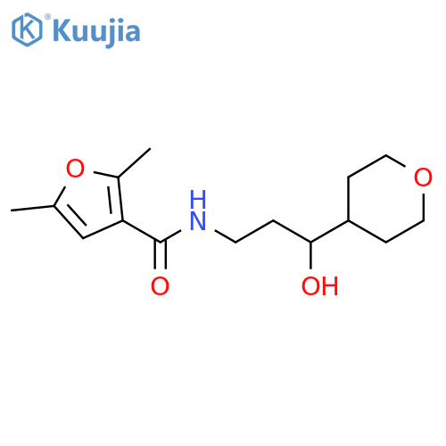 N-[3-hydroxy-3-(oxan-4-yl)propyl]-2,5-dimethylfuran-3-carboxamide structure