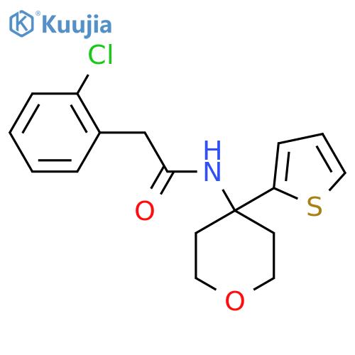 2-(2-chlorophenyl)-N-4-(thiophen-2-yl)oxan-4-ylacetamide structure
