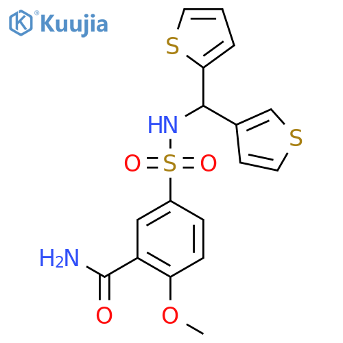 2-methoxy-5-{(thiophen-2-yl)(thiophen-3-yl)methylsulfamoyl}benzamide structure