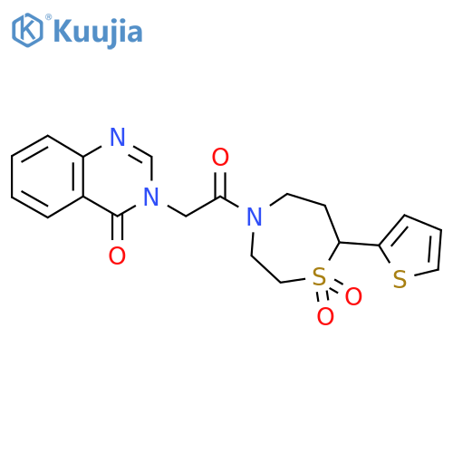 4-2-(4-oxo-3,4-dihydroquinazolin-3-yl)acetyl-7-(thiophen-2-yl)-1lambda6,4-thiazepane-1,1-dione structure