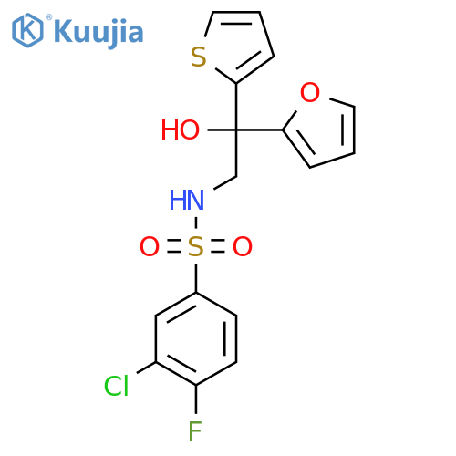 3-chloro-4-fluoro-N-[2-(furan-2-yl)-2-hydroxy-2-(thiophen-2-yl)ethyl]benzene-1-sulfonamide structure