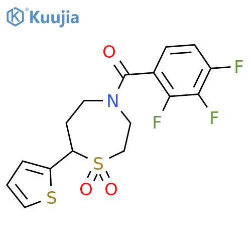 7-(thiophen-2-yl)-4-(2,3,4-trifluorobenzoyl)-1lambda6,4-thiazepane-1,1-dione structure