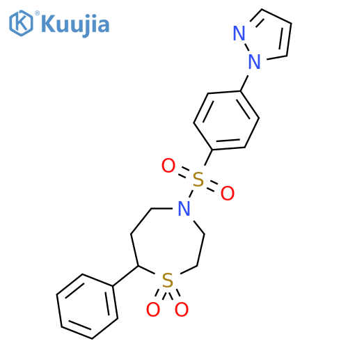7-phenyl-4-4-(1H-pyrazol-1-yl)benzenesulfonyl-1lambda6,4-thiazepane-1,1-dione structure