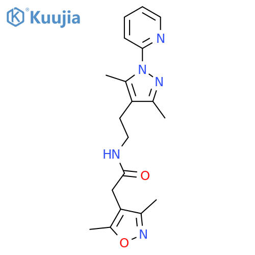 2-(3,5-dimethyl-1,2-oxazol-4-yl)-N-{2-[3,5-dimethyl-1-(pyridin-2-yl)-1H-pyrazol-4-yl]ethyl}acetamide structure
