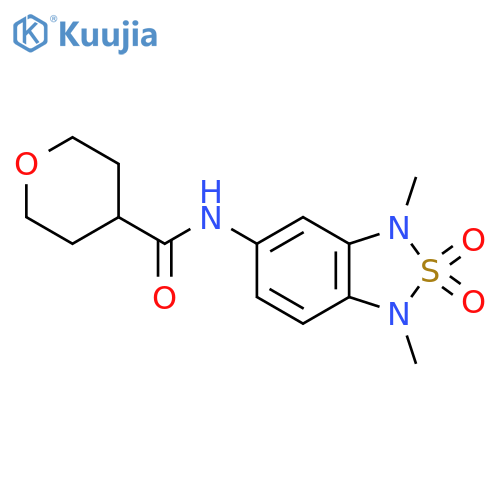 N-(1,3-dimethyl-2,2-dioxo-1,3-dihydro-2lambda6,1,3-benzothiadiazol-5-yl)oxane-4-carboxamide structure