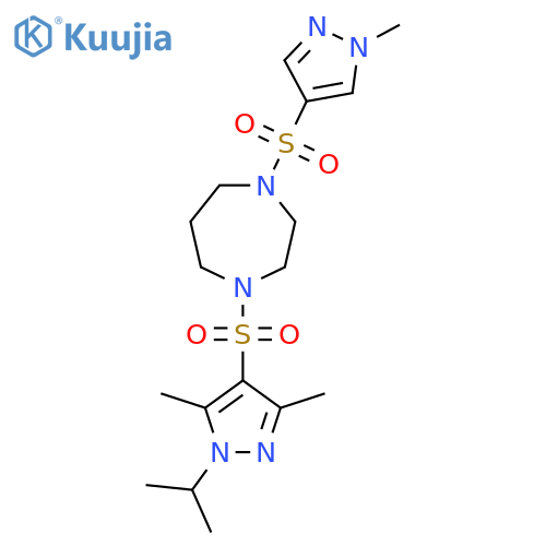 1-{[3,5-dimethyl-1-(propan-2-yl)-1H-pyrazol-4-yl]sulfonyl}-4-[(1-methyl-1H-pyrazol-4-yl)sulfonyl]-1,4-diazepane structure