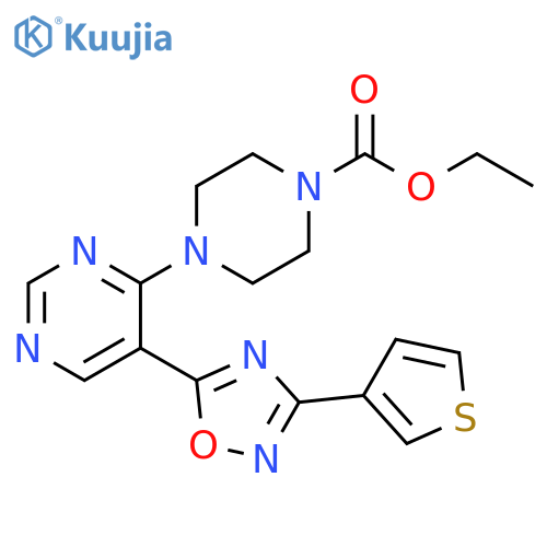 ethyl 4-{5-[3-(thiophen-3-yl)-1,2,4-oxadiazol-5-yl]pyrimidin-4-yl}piperazine-1-carboxylate structure