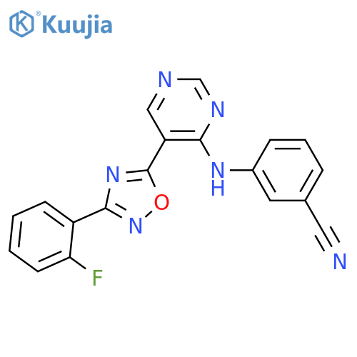 3-({5-[3-(2-fluorophenyl)-1,2,4-oxadiazol-5-yl]pyrimidin-4-yl}amino)benzonitrile structure