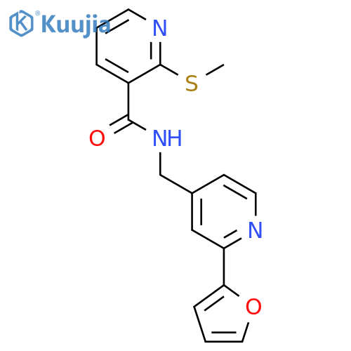 N-{2-(furan-2-yl)pyridin-4-ylmethyl}-2-(methylsulfanyl)pyridine-3-carboxamide structure