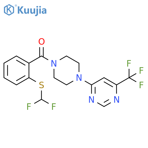 4-(4-{2-[(difluoromethyl)sulfanyl]benzoyl}piperazin-1-yl)-6-(trifluoromethyl)pyrimidine structure