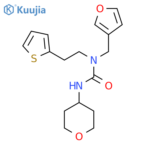 3-(furan-3-yl)methyl-1-(oxan-4-yl)-3-2-(thiophen-2-yl)ethylurea structure