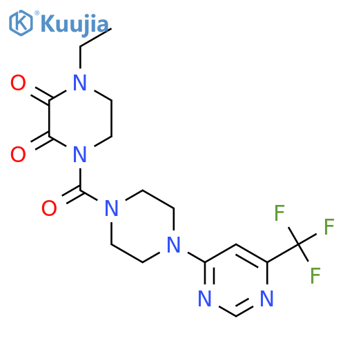 1-ethyl-4-{4-[6-(trifluoromethyl)pyrimidin-4-yl]piperazine-1-carbonyl}piperazine-2,3-dione structure