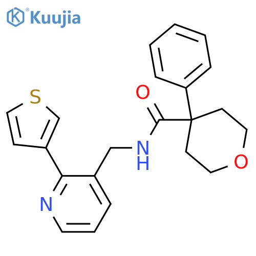 4-phenyl-N-{[2-(thiophen-3-yl)pyridin-3-yl]methyl}oxane-4-carboxamide structure