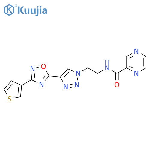 N-(2-{4-[3-(thiophen-3-yl)-1,2,4-oxadiazol-5-yl]-1H-1,2,3-triazol-1-yl}ethyl)pyrazine-2-carboxamide structure