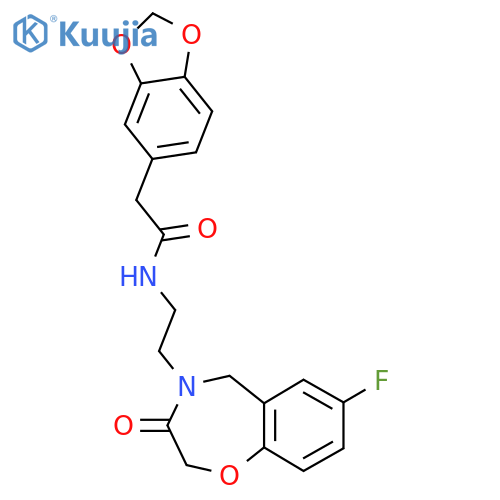 2-(2H-1,3-benzodioxol-5-yl)-N-[2-(7-fluoro-3-oxo-2,3,4,5-tetrahydro-1,4-benzoxazepin-4-yl)ethyl]acetamide structure