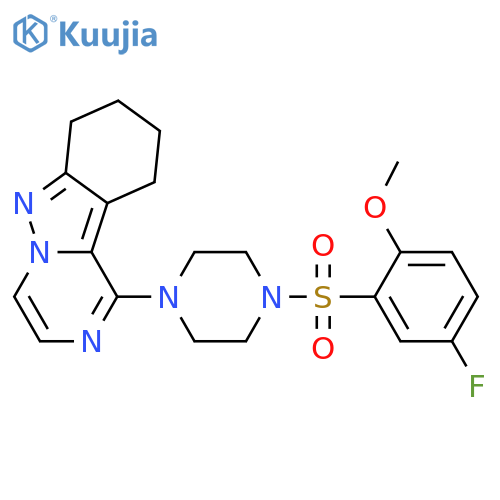 1-(5-fluoro-2-methoxybenzenesulfonyl)-4-{7H,8H,9H,10H-pyrazino[1,2-b]indazol-1-yl}piperazine structure