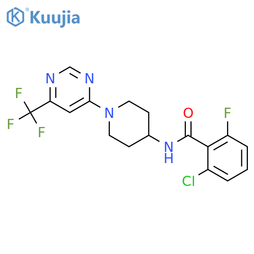 2-chloro-6-fluoro-N-{1-[6-(trifluoromethyl)pyrimidin-4-yl]piperidin-4-yl}benzamide structure