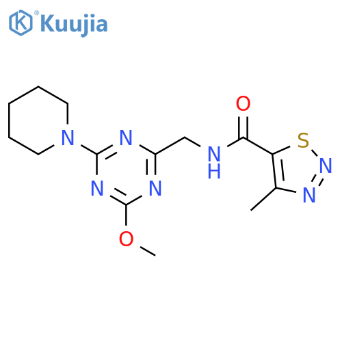N-{4-methoxy-6-(piperidin-1-yl)-1,3,5-triazin-2-ylmethyl}-4-methyl-1,2,3-thiadiazole-5-carboxamide structure