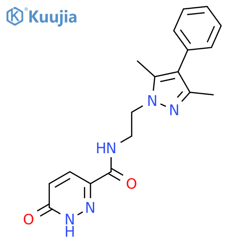 N-2-(3,5-dimethyl-4-phenyl-1H-pyrazol-1-yl)ethyl-6-oxo-1,6-dihydropyridazine-3-carboxamide structure