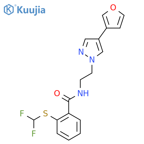 2-(difluoromethyl)sulfanyl-N-{2-4-(furan-3-yl)-1H-pyrazol-1-ylethyl}benzamide structure