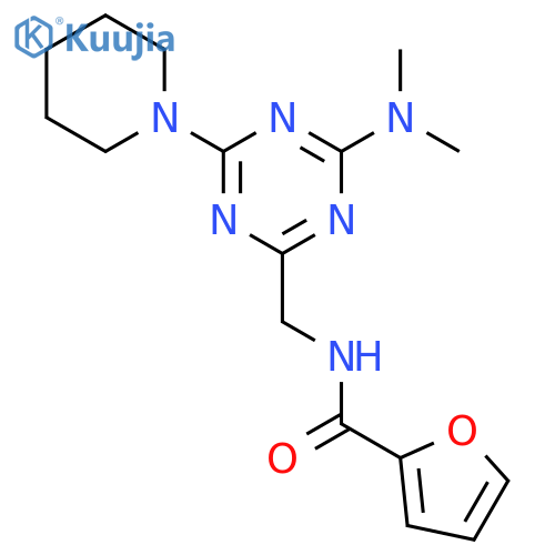 N-{4-(dimethylamino)-6-(piperidin-1-yl)-1,3,5-triazin-2-ylmethyl}furan-2-carboxamide structure