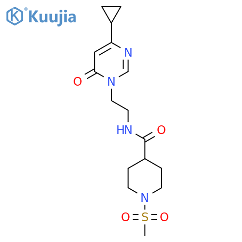 N-2-(4-cyclopropyl-6-oxo-1,6-dihydropyrimidin-1-yl)ethyl-1-methanesulfonylpiperidine-4-carboxamide structure