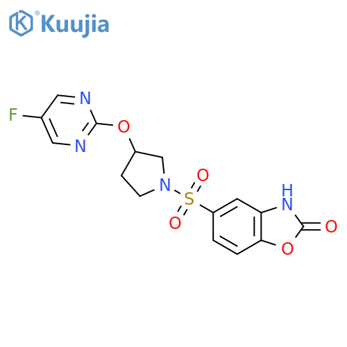 5-((3-((5-fluoropyrimidin-2-yl)oxy)pyrrolidin-1-yl)sulfonyl)benzo[d]oxazol-2(3H)-one structure
